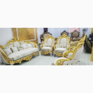 Complete Set of High Classic Turkish Royal Fabric Sofa Chair