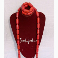 Coral Bead Necklace and Bracelet Set for Men