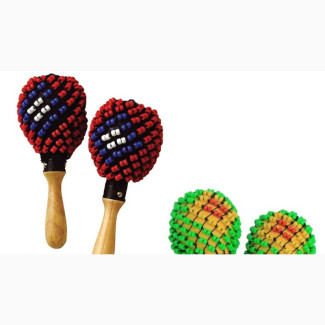 Brand New Beaded Plastic Maracas with Wooden Hand