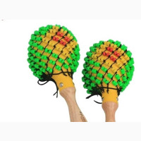 Brand New Beaded Plastic Maracas with Wooden Hand