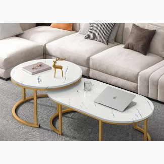 Nordic Center Table Set of 2 Modern Round/Oval Marble Table