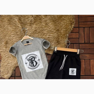 Grey T-Shirt With Black Shorts for Boys