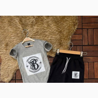 Grey T-Shirt With Black Shorts for Boys