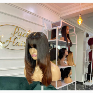 16 Silky Straight Fringe Hair - Two Tone Brown