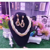 Three Tone Belt Jewelry Set(Necklace, Earring and Bracelet