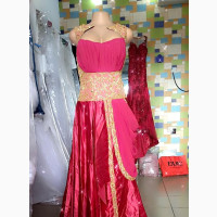 Detachable Illusion Sheer Train Dress and Red Gold Dress
