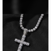 Iced Out Tennis Chain With Cross Pendant