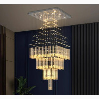 Brand New Home Interiors Crystal Square Stairwell Long Chandelier
