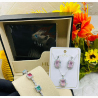 Chain and Earring Combo With Zirconia Stone Bracelet