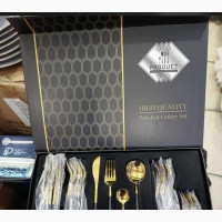 Quality Classic Gold Black 24 Pieces Cultery