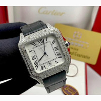 Automatic, Moissanite Leather Strap Cartier Watch