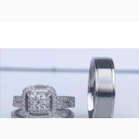 White Sapphire Diamond Wedding Ring Set