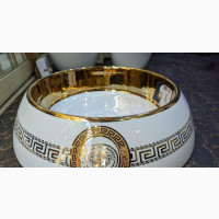 White and Gold Versace Design Countertop Basin