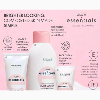 Glow Essentials Body Lotion, Mask Scrub and Face Cream
