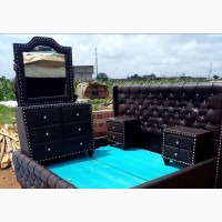 Quality 6 X 6 High Back Rest Leather Padded Bedframe With 2 Bedside Drawers