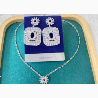 Cubic Zirconia Earring And Pendant Set With Chain