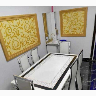 Luxury Versace Marble Top Dining Table and 6 Chairs