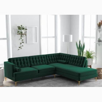Green L Shaped Fabric Sofa