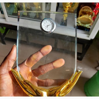 Glass Award Plaque With Clock