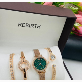 Rebirth Set of Ladies Wristwatch, Bracelets - Green Face