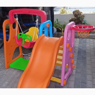 Colorful Children 3 In 1 Combin Slide, Swing Abd Basketball
