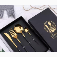 Set of 4 Stainless Steel Golden Cutlery