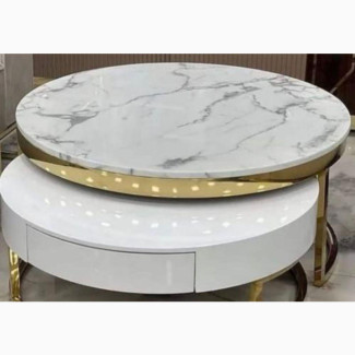 Round Golden Stainless Marble Centre Table With Drawer