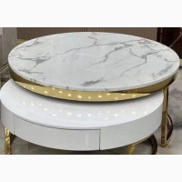 Round Golden Stainless Marble Centre Table With Drawer