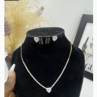 Gold Heart Shaped Cubic Zirconia Earring Set