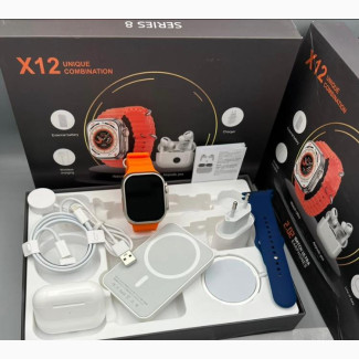 X12 Ultra Smart Watch Combo With Airpod and Magsafe Powerban