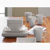 16-Piece Porcelain Coupe Square Dinnerware Set Home Dinner