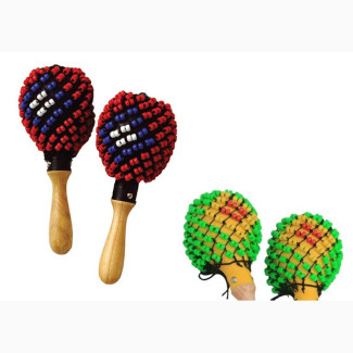 Brand New Beaded Plastic Maraca With Wooden Hand
