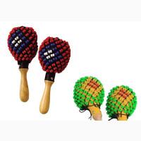 Brand New Beaded Plastic Maraca With Wooden Hand