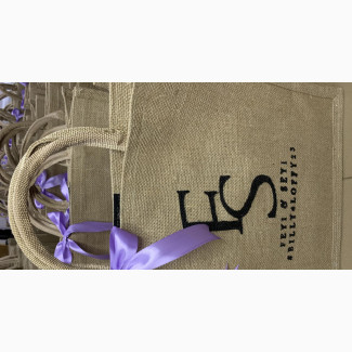 100pcs Big Jute Bag for Wedding With Printing and Ribbon