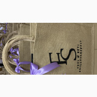 100pcs Big Jute Bag for Wedding With Printing and Ribbon