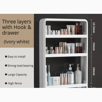 3 Layers Wall Mounted Multipurpose Shelf, Drawers Hooks