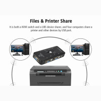 4 Port Kvm Switch USB 2.0 VGA Splitter Printer Mouse Keyboar