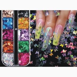Butterfly Nail Tips Design Sequin Glitters Set