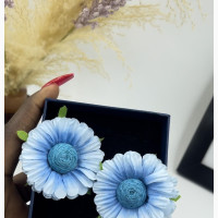 Blue and Pink Flower Fabric Earrings - Women#039;s Fashion Jewelry