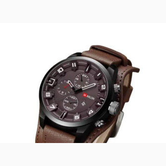 Acnos Leather Strap Military Sports Men Watch- Brown