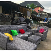 Home Interiors L-Shaped Fabric Sofa With Single and Center Puff