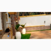 Artificial Synthetic Grass and Exotic Flowers Pots