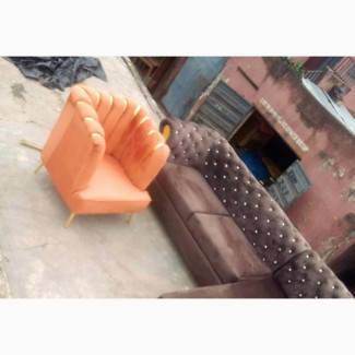 Brown L-Shaped Chesterfield Sofa