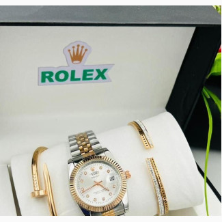 Rolex Female Watch and Bracelets Set
