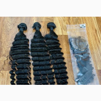 Curls 28 Inches Human Hair Deep Wave 300g Bundles With Closure