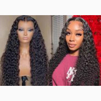 Curly Long Black Human Hair Lace Frontal Wig
