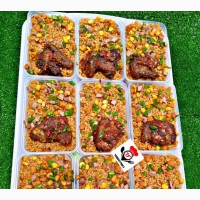 Jollofrice, Peppered Chicken, Fried Plantain, Firewood Jollof