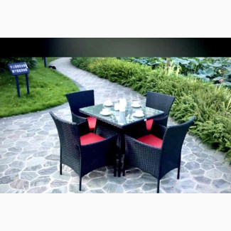 Four Seater, Rattan Chair Set With Glass Topped Table