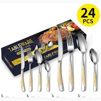 Stainless Steel Tableware 24-Piece Knife, Fork Spoon Set