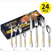 Stainless Steel Tableware 24-Piece Knife, Fork Spoon Set